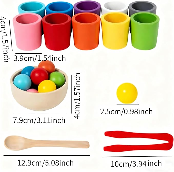 Balls in Cups Toddler Toys, Color Sorting & Matching Game, Wooden Educational Toy for Kids, Color Recognition, Concentration & Cognitive Skill Development, for 1-3 Years Old Toddlers