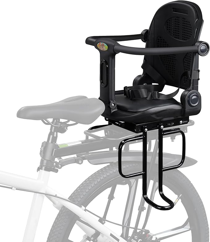 Rear Child Bike Seat, Rear Mounted Kid Bike Seat Semi-Wraparound with Armrests, Harness and Pedals, Toddler Bike Seat for Adult Bikes for Child Ages 6 Months to 6 Years