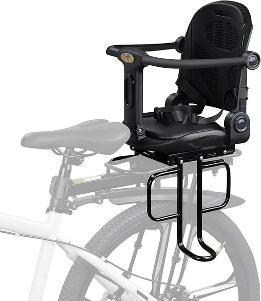 Rear Child Bike Seat, Rear Mounted Kid Bike Seat Semi-Wraparound with Armrests, Harness and Pedals, Toddler Bike Seat for Adult Bikes for Child Ages 6 Months to 6 Years