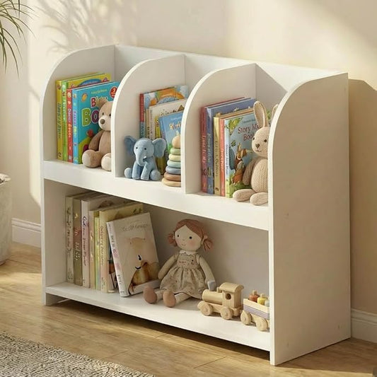 Kid Toy Bookcase,White Arch Kids Bookshelf for Toys and Books,Montessori Bookshelf for Nursery/Kids Room/playroom/Bedroom, Easy Assembly- White