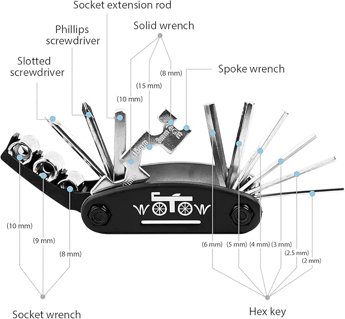 WOTOW Bike Tire Repair Tool Kit, Waterproof Frame Storage Bag & Mini Bike Pump & 16 in 1 Multitool & Bicycle Tyre Lever Patch Portable Repair Tool Accessories Set for Road Mountain BMX Cycling