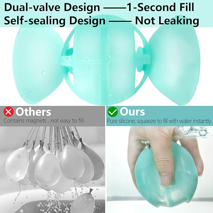 Reusable Water Balloons, 12PCS Self Sealing Silicone Water Bomb Balls Quick Fill for Kids, Refillable Water Balloons for Pool Summer Party Water Fight Game