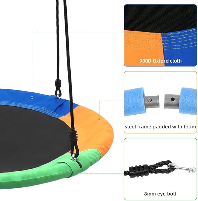 Saucer Tree Swing Seat for Kids 40 Inch Outdoor Round Tree Swing for Children Heavy Duty Safe Durable Easy Install for Backyard Multicolor
