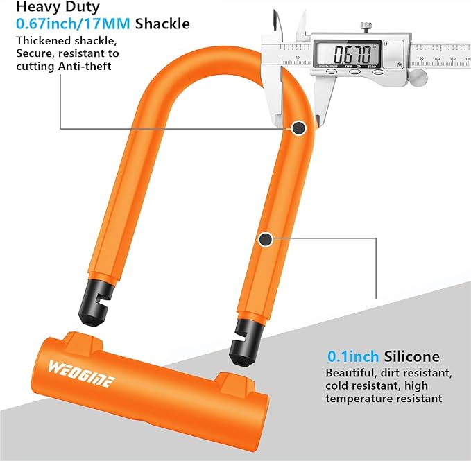 Bike Lock - Heavy Duty Anti Theft Bike U Lock with 5ft Security Steel Cable - 17mm Shackle Bicycle U-Locks with Keys & Sturdy Mounting Bracket for Road, Mountain, Electric Bike