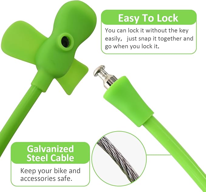 Bike Cable Lock with Keys,Silicone Covered Kids Cable Lock Cartoon Lock,2 Feet Lock for Bike,Door,Skateboard,Helmet and More