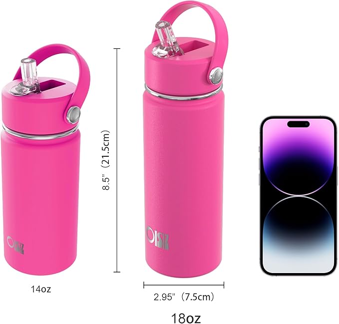OISIZ 18oz Kids Water Bottle with Straw Lid, Vacuum Insulated Water Bottle 316 Stainless Steel Bottles for Kids for School, Leakproof Water cups, BPA Free and Keep Cold for 24 Hours,Easy to Clean