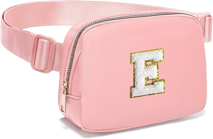 Gitus Birthday Gifts for 8 9 10 11 12 13 Year Old Girls Personalized Fanny Pack Crossbody Bags with Initial Letter Patch Belt Bag for Teen Girls Cute Trendy Stuff Travel Essentials (LightPink-E)