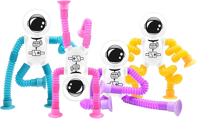 4Pcs Telescopic Suction Cup Astronaut Toys,Sensory Toys for Kids 3-5 5-7,Toddler Toy,Fidget Toy,Toddler Travel Essential for Airplane,Pop Tubes, Christmas Stocking for Kids Boys Girls K