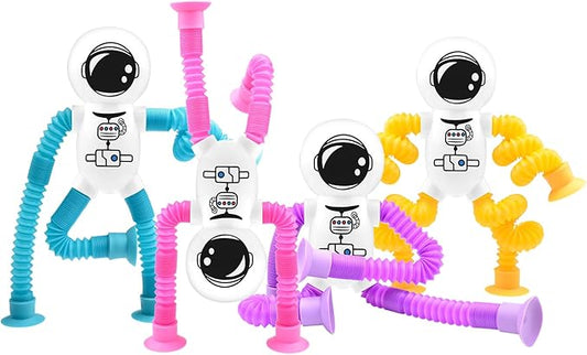 4Pcs Telescopic Suction Cup Astronaut Toys,Sensory Toys for Kids 3-5 5-7,Toddler Toy,Fidget Toy,Toddler Travel Essential for Airplane,Pop Tubes, Christmas Stocking for Kids Boys Girls K