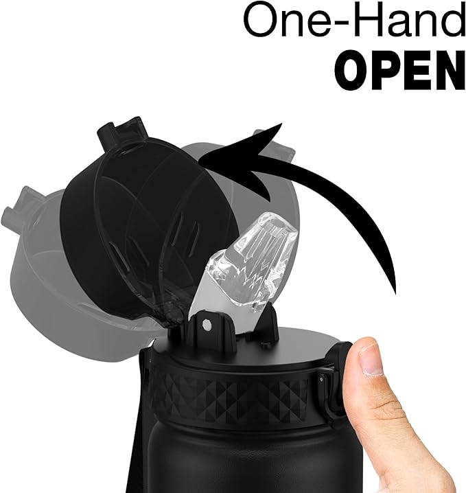 Kids Water Bottle, GOPPUS 14 Oz Stainless Steel Travel Bottle, Double Wall Vacuum Leak Proof Kids Cup for School Boys Girls, Black