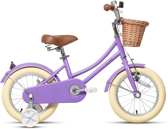 Glerc Little Molly 12-20 Inch Kids Retro Cruiser Bike for 2-13 Year Old with Wicker Basket & Training Wheels/Kickstand, Multiple Colors