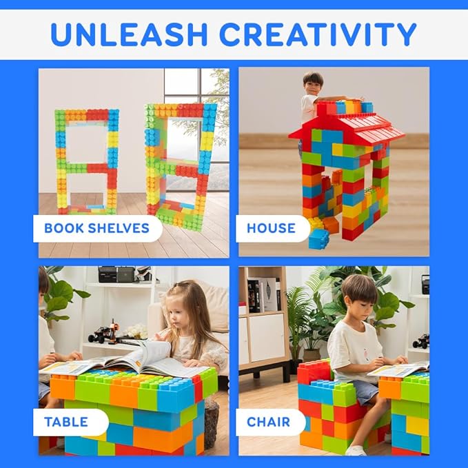 PLATPORTS 86-Piece Jumbo Big Blocks Set – Giant XL Large Building Blocks for Kids Ages 2–8, Durable Plastic Construction Set for Indoor & Outdoor Play