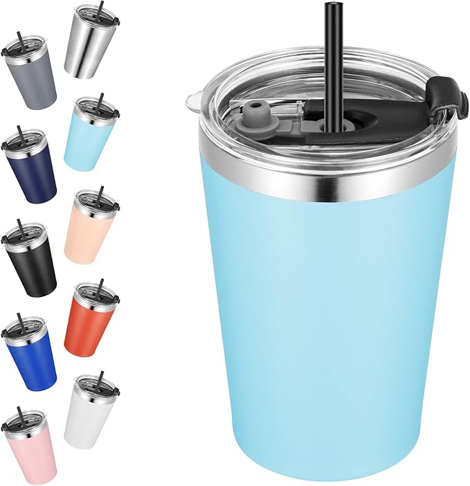 VEGOND 12oz Tumbler Stainless Steel Tumbler bulk Vacuum Insulated Double Wall Travel Tumbler with Lid and Straw Reusable Tumbler, Sky blue 1 Pack