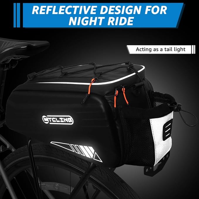 WOTOW Bike Rear Rack Bag - 10L Hard Shell Waterproof Bike Trunk Pannier with Shoulder Strap, Reflective Bicycle Rear Rack Saddle Seat Bag for Travel Outdoor Cycling Ebike Accessories