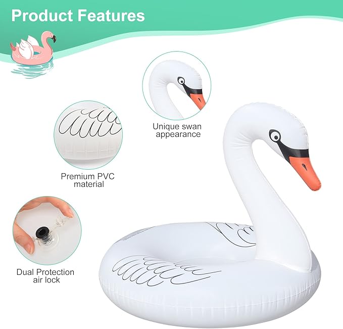 Inflatable Swan Pool Floats with Colorful Lights, FlyfreeU Solar Powered LED Color Changing Swan Swim Tube Rings, 42 Inch Large Pool Beach Floaties Lake Beach Floaty Summer Pool Raft Lounge for Adults