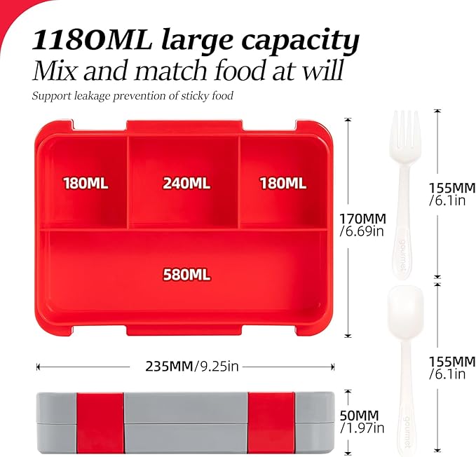 QCQHDU Bento lunch Box for Kids-4 Compartment,1180ml Lunch Containers for Adults,Microwave & Dishwasher & Freezer Safe,School,Work,Picnics with Sauce Vontainers,BPA-Free(Castle)