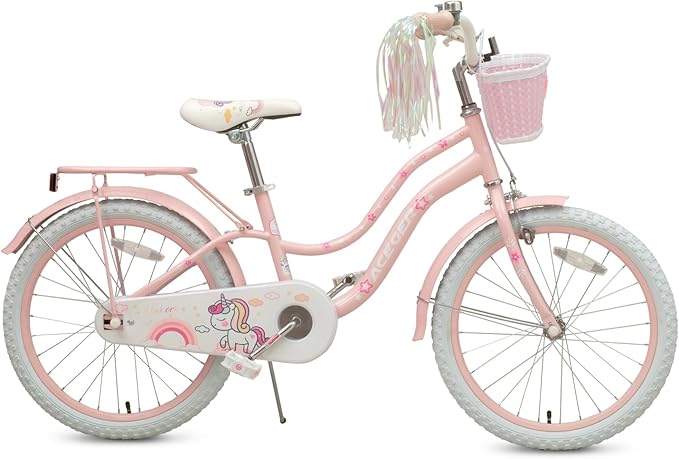 Princess Style Girls Bike with Basket for 2-13 Years Old Kids and Toddlers, 12 14 16 18 Inch Bicycle for Children with Training Wheels and Streamers, 20 Inch with Kickstand, Multiple Colors