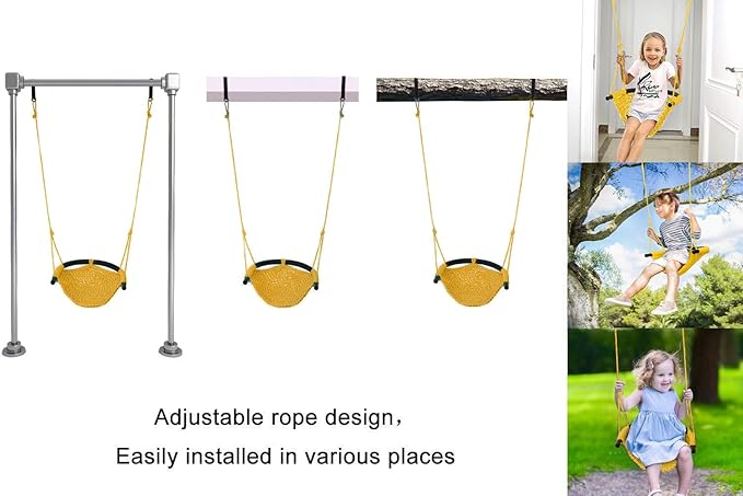 JKsmart Swing Seat for Kids Heavy Duty Rope Play Secure Children Swing Set,Perfect for Indoor,Outdoor,Playground,Home,Tree,with Snap Hooks and Swing Straps,440 lbs Capacity, Yellow
