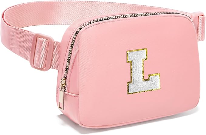 Gitus Birthday Gifts for 8 9 10 11 12 13 Year Old Girls Personalized Fanny Pack Crossbody Bags with Initial Letter Patch Belt Bag for Teen Girls Cute Trendy Stuff Travel Essentials (LightPink-L)