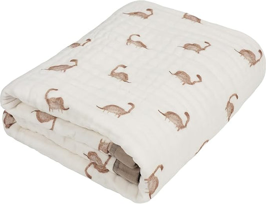 Organic Cotton Muslin Baby Blanket for Boys & Girls - Luxurious Soft Toddler Quilt for Swaddling - Gender Neutral Blanket - Baby and Toddler Gift - Dinosaur