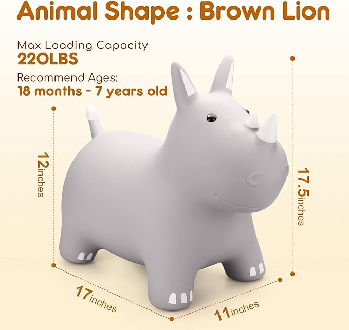 PlayZap Bouncy Horse Hopper, Bouncy Animals Hopper for Toddlers, Inflatable Jumping Ride on Bouncer, Kids Hopping Toys for 18M 2 3 Years Old Kids Boys Girls Gifts