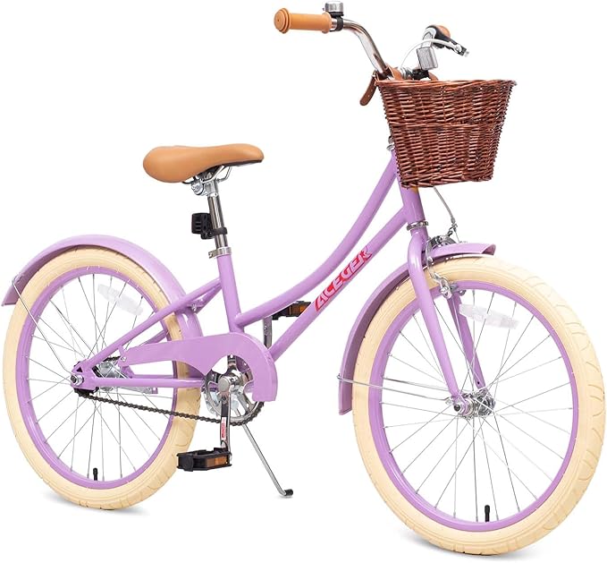 ACEGER Girls Bike with Basket, Kids Bicycle for 3-13 Years, Included Coaster Brake & Caliper Brake, 14 16 18 Inch with Training Wheels, 20 24 26 Inch with Kickstand but no Training Wheels