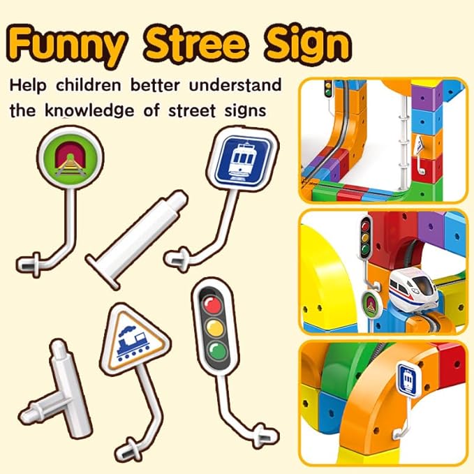 Rail Electric Train Set for Kids, Flexible 3D Race Track Toy with Motorized Car, Gravity-Defying Click Rail Track Layout, Educational STEM Building Set for Boys & Girls Ages 3–8 (123pcs)