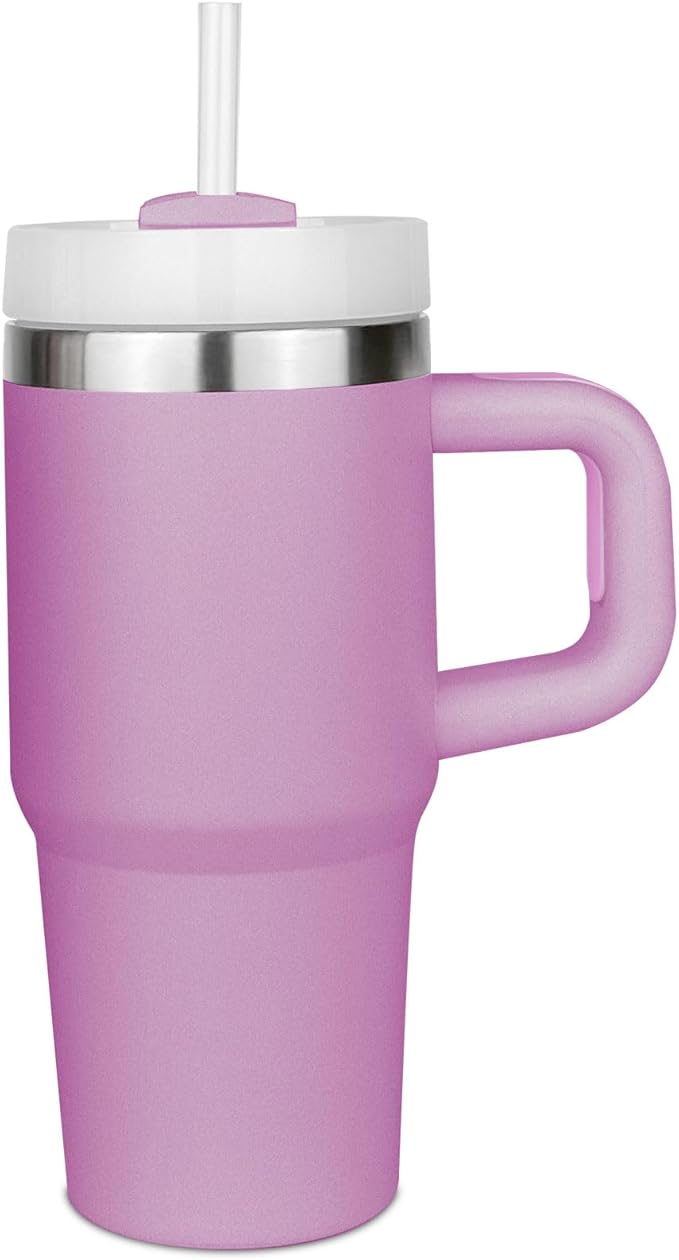 14 oz Tumbler with Lid and Straw Kids, Mini Tumbler for Kid with Handle Stainless Steel Cup, Outdoor Sports Travel School Gift, Keeps Drinks Cold up to 24 Hr (Purple)