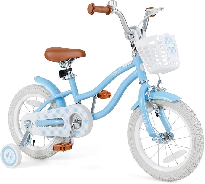 BABY JOY Kids Bike, 12 14 16 18 20 Inch Boys Girls Bike w/Adjustable Seat, Removable Basket, Handbrake & Coaster Brake, Training Wheels or Kickstand, Kids Bicycle with Multi-Color