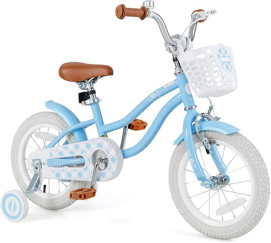 BABY JOY Kids Bike, 12 14 16 18 20 Inch Boys Girls Bike w/Adjustable Seat, Removable Basket, Handbrake & Coaster Brake, Training Wheels or Kickstand, Kids Bicycle with Multi-Color