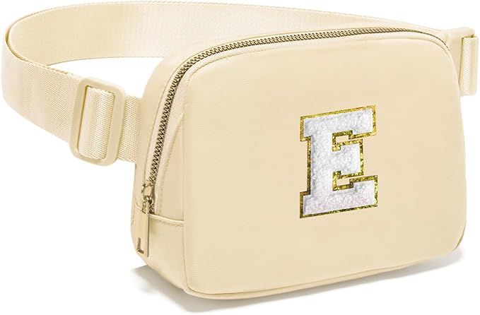 Gitus Birthday Gifts for 8 9 10 11 12 13 Year Old Girls Personalized Fanny Pack Crossbody Bags with Initial Letter Patch Belt Bag for Teen Girls Cute Trendy Stuff Travel Essentials (Beige-E)