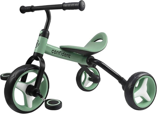 YGJT 4 in 1 Tricycle for Toddlers Age 2-5, Folding Toddler Bike Kids Trike Tricycles with Adjustable Seat and Removable Pedal, Baby Balance Bike Ride-on Toys Gift for Baby Boys Girls Birthday(Green)