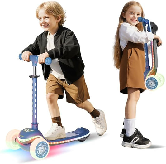 Winhope Kids Kick Scooter, 3 Wheel Scooter for Boy and Girl, LED Lighted Wheels and Widen Deck, Outdoor Ride-On Toys for Kids Aged 3-8