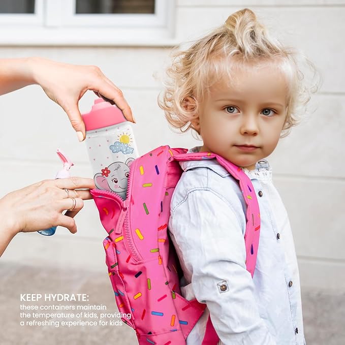 Elephant Water Bottle - Kids Water Bottle with Straw Lid - 12 Oz Insulated Stainless Steel Water Bottles for Kid Girl - Travel Cup for School Sports