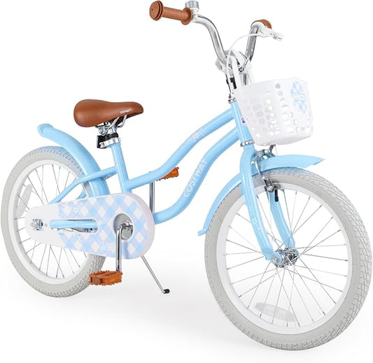 COSTWAY Kids Bike, 12 14 16 18 Inch Toddler Bike Children Bicycle w/Training Wheels, Hand & Coaster Brakes, Adjustable Saddle & Handlebar, Basket, Bell, Kids Bicycle for Girls Boys Aged 3-8 Years Old