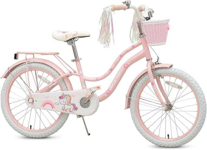 Princess Style Girls Bike with Basket for 2-13 Years Old Kids and Toddlers, 12 14 16 18 Inch Bicycle for Children with Training Wheels and Streamers, 20 Inch with Kickstand, Multiple Colors