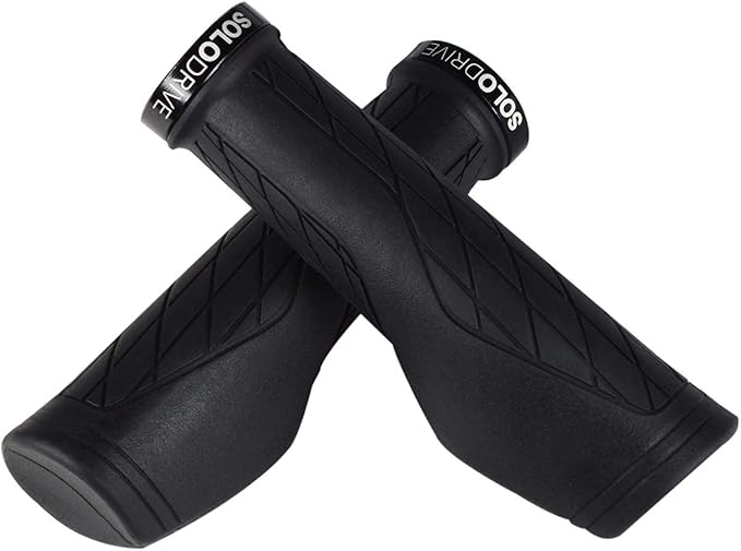 SOLODRIVE Ergonomic Design Mountain Bike Grips, Comfortable Bicycle Handlebar Grips, Single Lock-on and Non-Slip MTB Handle, Fit MTB, E-Bike, Hybrid, Scooter