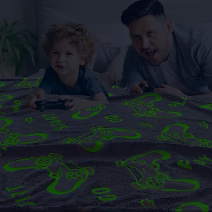 Glow in The Dark Blanket Gaming Controller Glowing Throw Blanket Gamer Plush Luminous Blankets and Throws Soft Throw Gift for Kids Girls Boys Birthday Christmas Halloween Thanksgiving 60" x 80"