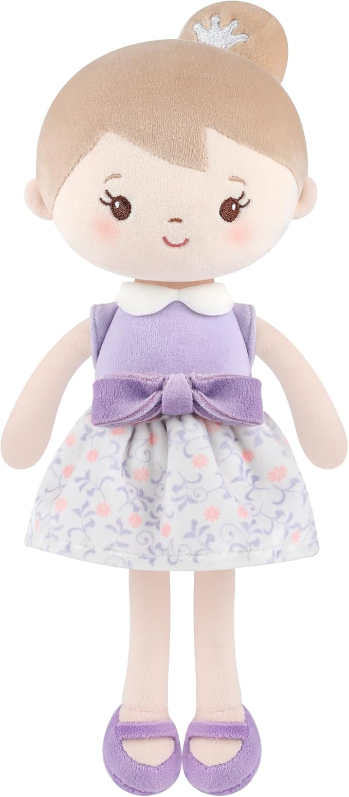 GAGAKU Soft Plush Baby Doll for Girls (12") - My First Baby Doll Gift for Girls, Toddlers & Infants, Machine Washable Rag Doll Toy - Purple Skirt Girl