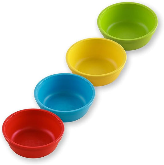 Re-Play 12 oz. Toddler Bowls Set of 4 - Kids Deep-Walled, Durable & Reusable Snack and Meal Bowls, Dishwasher & Microwave Safe, BPA-Free, Made in USA from Recycled Plastic, Preschool