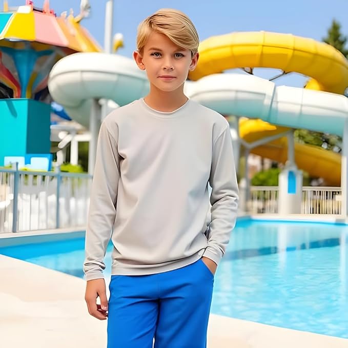 INGEAR Boys' Rash Guard UPF 50+ Swim Shirt - Lightweight, Quick-Dry, Durable Sun Protection for Swimming, Sizes XS-XL