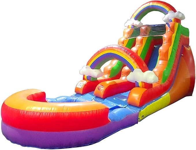 Inflatable Water Slides for Kids - Backyard Inflatable Water Slides with Splash Pool - Rainbow Cloud Slide Complete with Blower, and Stakes - 25.5' x 9' - 15' Tall Slide