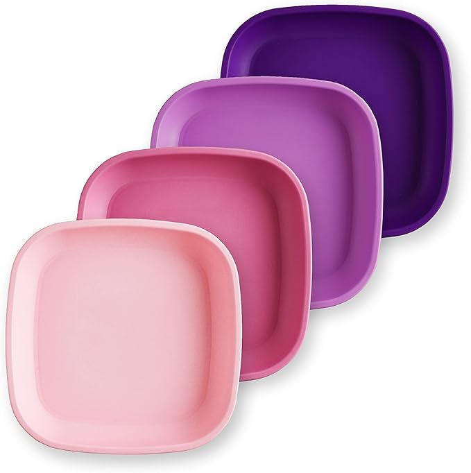 Re-Play Toddler Plates - 22 Oz. Deep-Walled Flat Kids Plates - Dishwasher & Microwave Safe - Made in USA - Set of 4-7.37" x 7.37" x 1.25" - Princess+