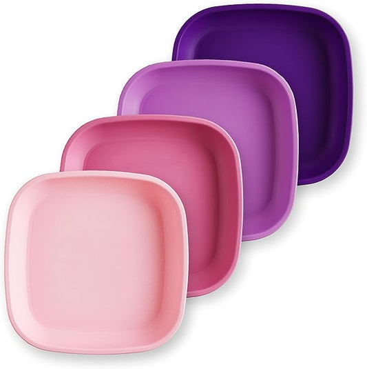 Re-Play Toddler Plates - 22 Oz. Deep-Walled Flat Kids Plates - Dishwasher & Microwave Safe - Made in USA - Set of 4-7.37" x 7.37" x 1.25" - Princess+