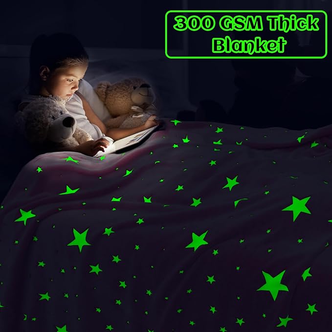 Preppy Blanket Glow in The Dark Blanket Girls Pink Star Blankets Fleece Blankets Birthday Gifts for Kids Soft Throw All Seasons