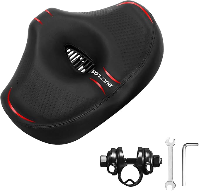 BUCKLOS New Noseless Bike Seat for Comfort Men&Women Extra Wide Bicycle Seat Cushion Oversized Comfortabele Foam Padded Bike Saddle for Peloton Exercise Bike Ebike Cruiser Bikes
