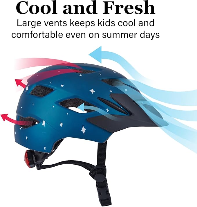 Kids Bike Helmet, Youth Toddler Boys Girls Helmets, 2 Size Adjustable for Ages 2-3-5-8-14 Years, Child Helmet with Visor and LED Light, Lightweight Multi-Sport Bicycle Scooter Cycling Helmets