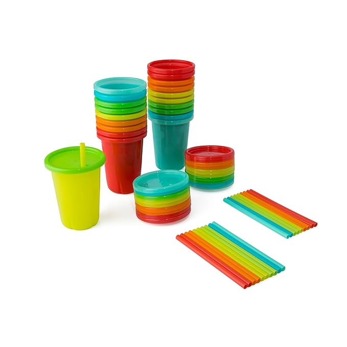 The First Years Take & Toss Toddler Straw Cups - Spill Proof Sippy Cups with Snap On Lids and Straws - Feeding Supplies and Party Supplies - 10 Oz - 20 Count