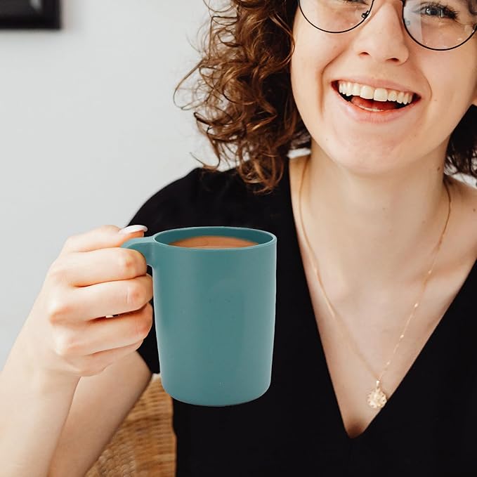 16oz Wheat Straw Cups with handles set of 6-Plastic Cups Reusable-Unbreakable Kids Mugs-Dishwasher Safe & Microwave Safe-Ideal Plastic Mugs for Tea,Coffee,Camping,RV-Green