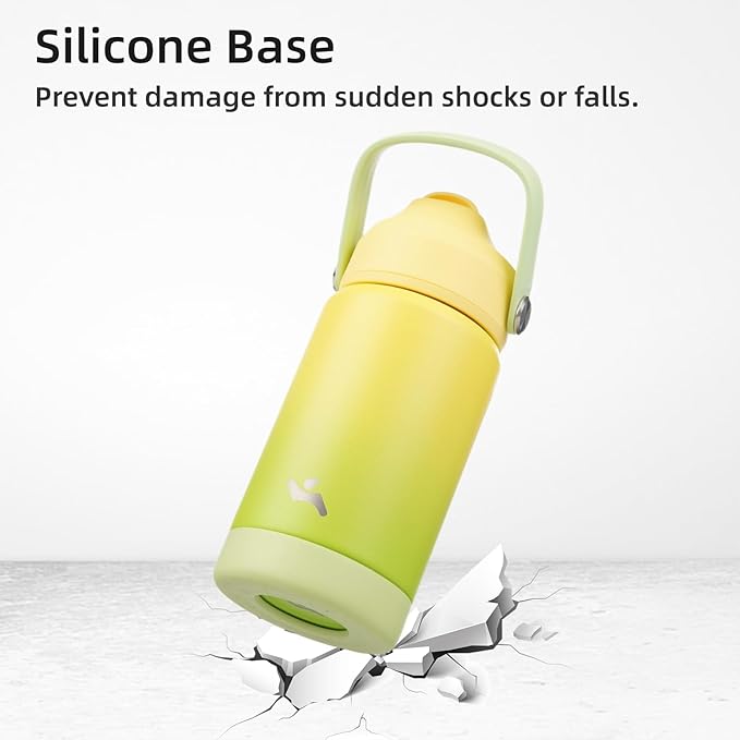 Insulated Water Bottle with Straw Lid,24 oz Stainless Steel Vacuum Metal Bottle with Silicone Handle,Lime